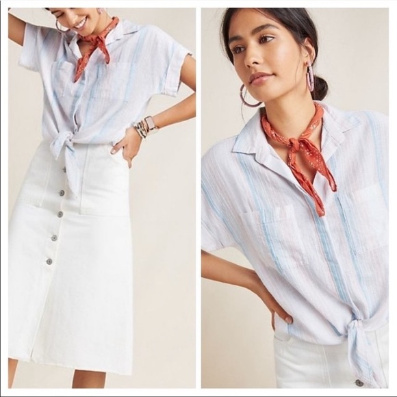 Anthropologie Tops - ANTHROPOLOGIE cloth & stone Liya tie front shirt M short sleeve stripe pastel